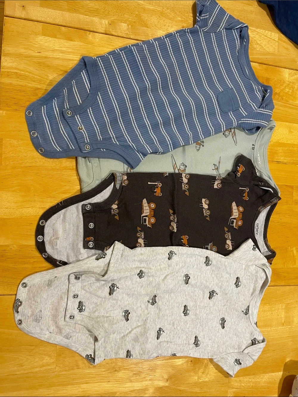 Carter's Blue, Light Green, Black & Gray Striped and Print Baby Bodysuit Set